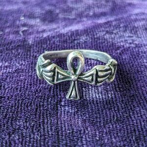 Vintage 925 Sterling Silver Exotic Egyptian Ring, Size 7.5